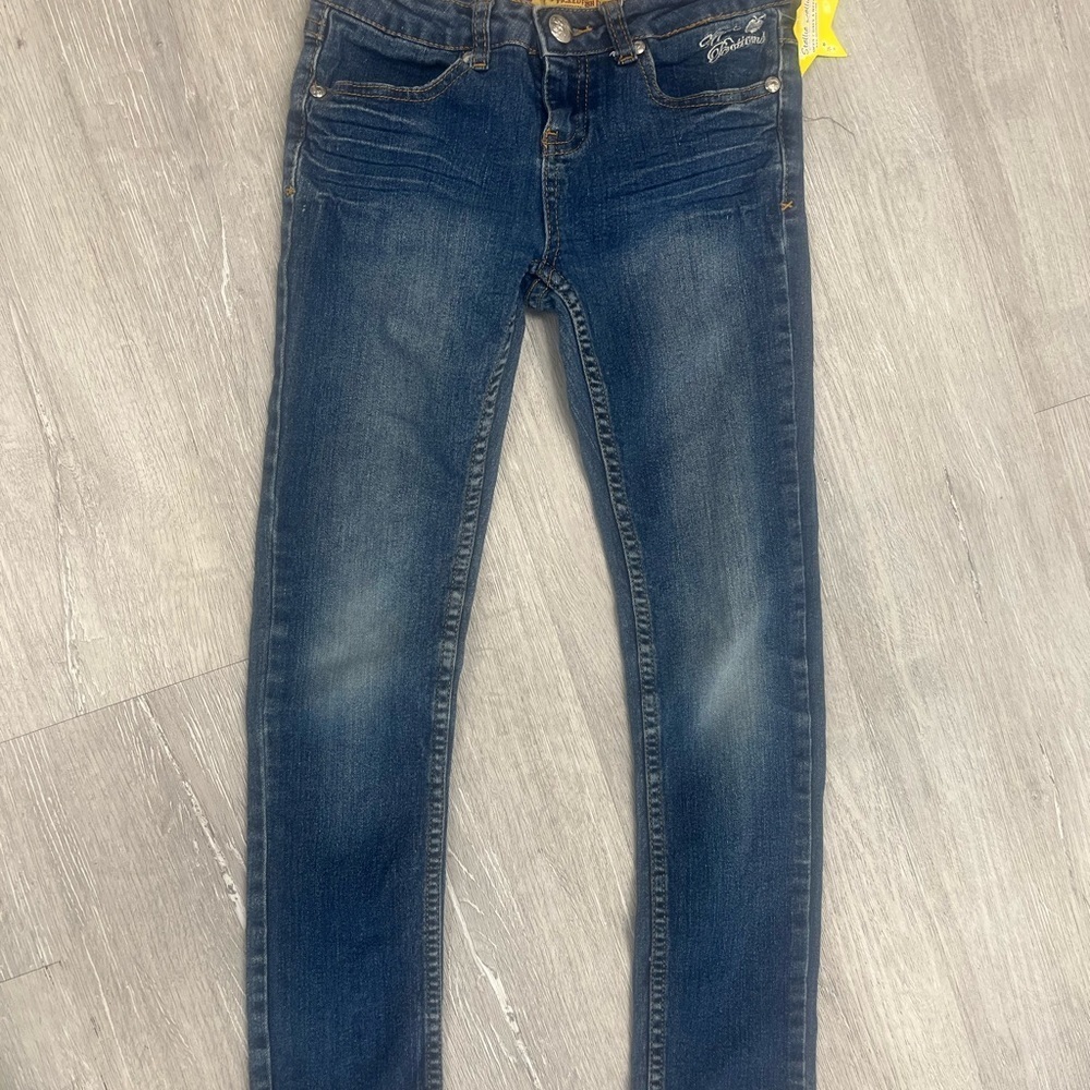 Apple Bottoms Jeans Y2K Girls sz 8 Blue Jeans with Embellished Pockets